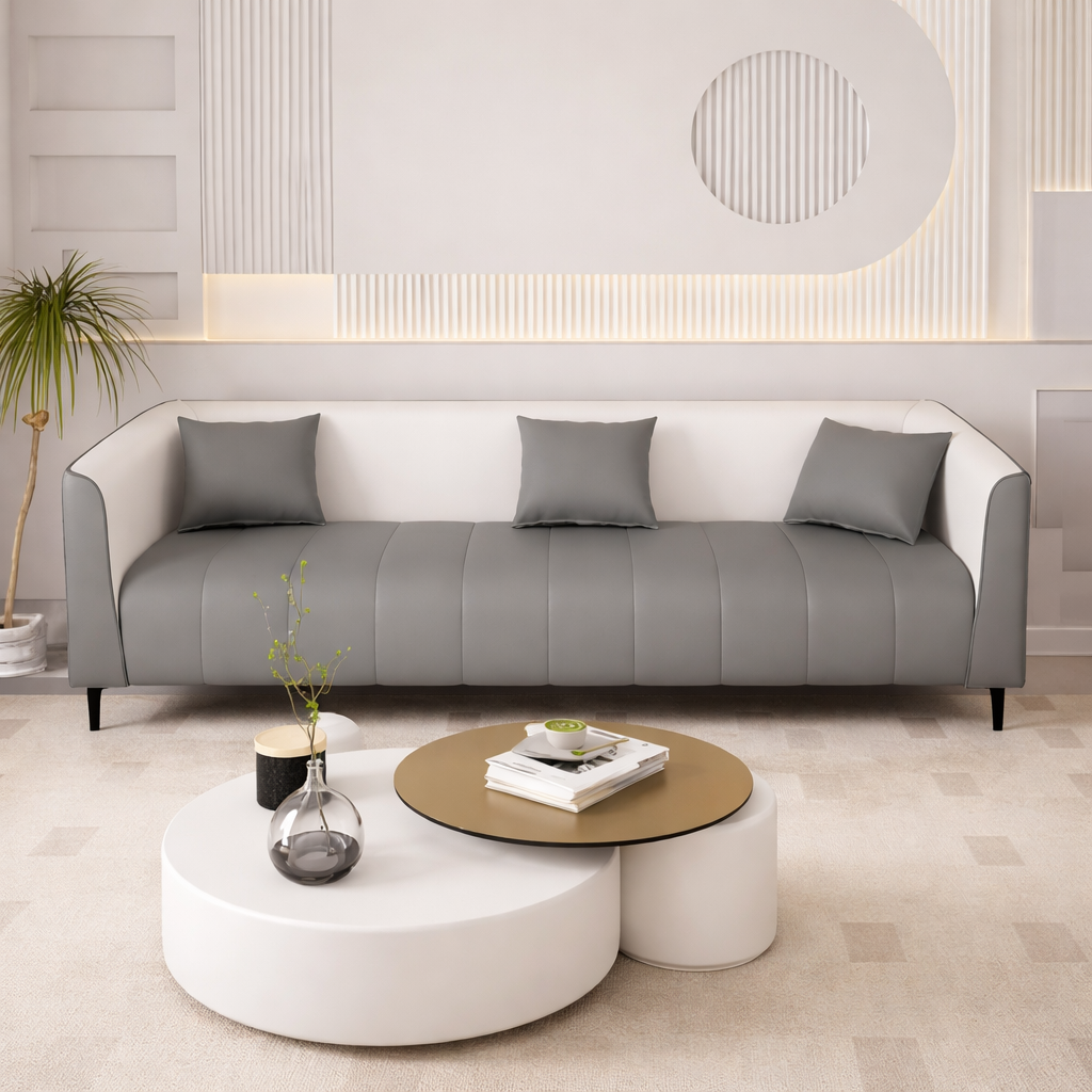 Grey Channel Tufted Sofa