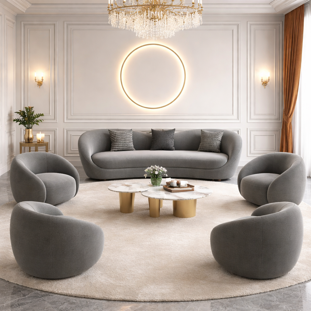 Ivory Orange Sofa Set II