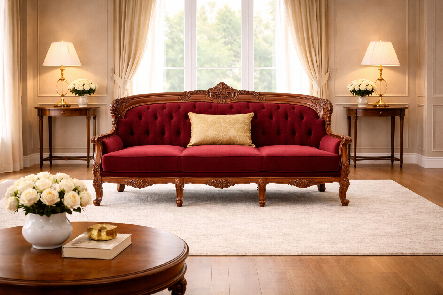 Red Velvet Sofa